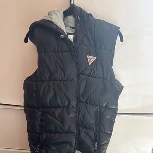 Guess Quilted Black Vest with Hood